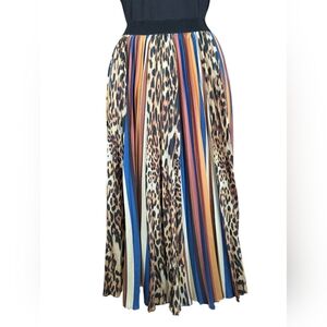 Cristina Lei Vibrant Leopard and Stripe Pleated Maxi Skirt Made In Italy